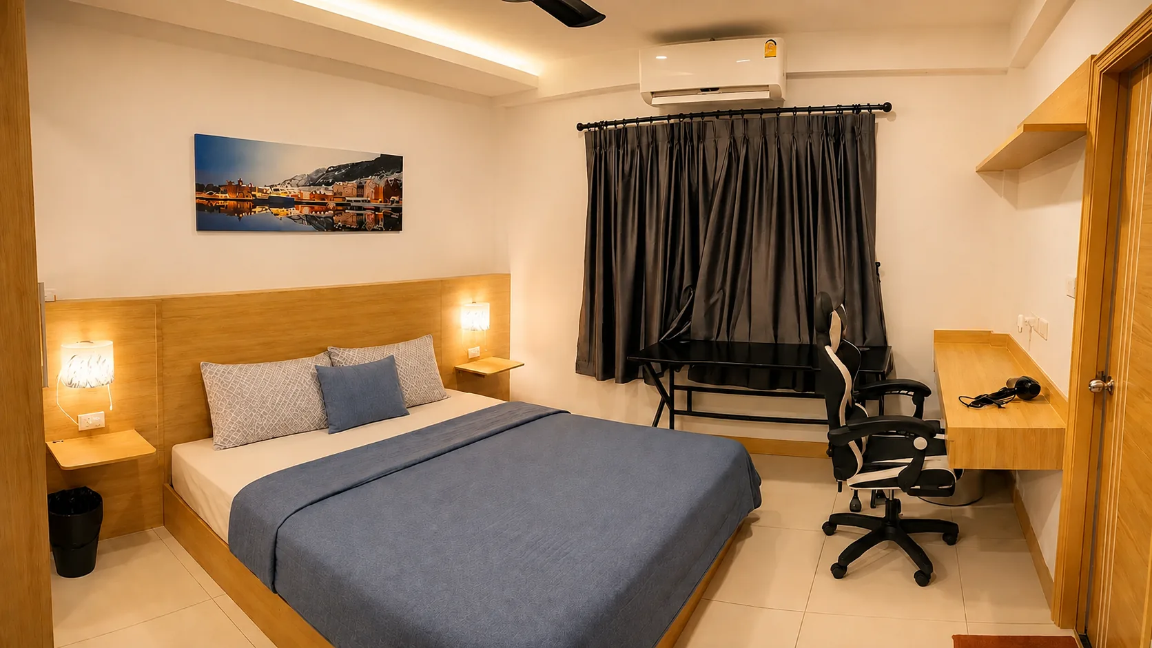 Bedroom with desk and office chair at After Party Villas, Suksabai Villa, South Pattaya