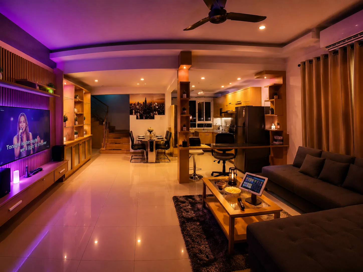 Living area with ambient mood lighting at After Party Villas, Suksabai Villa, South Pattaya