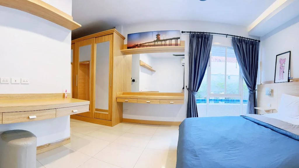 Bedroom with pool view at After Party Villas, Sukh Sabai, Pattaya