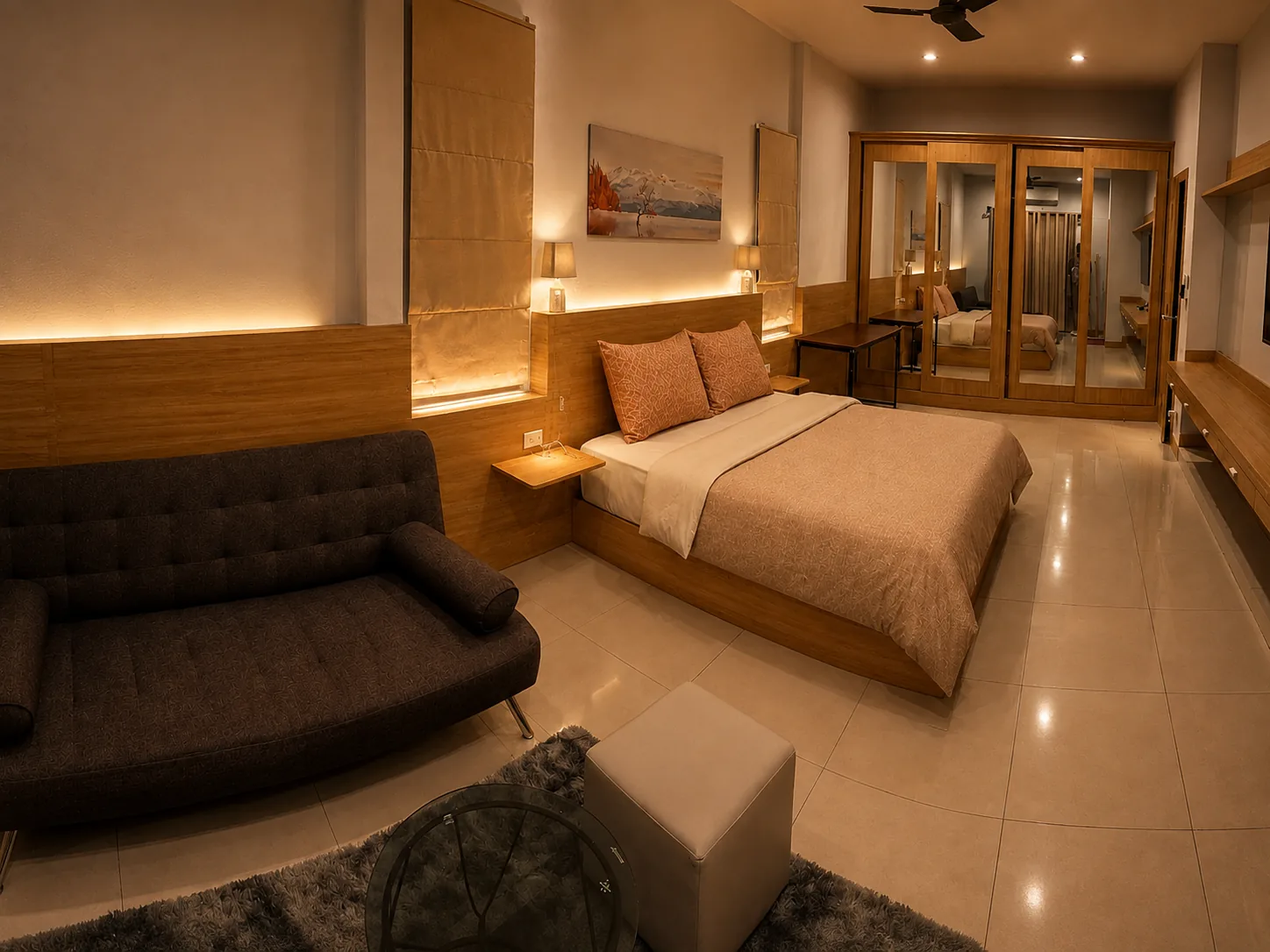 Bedroom with sofa bed, wider view at After Party Villas, Suksabai Villa, South Pattaya