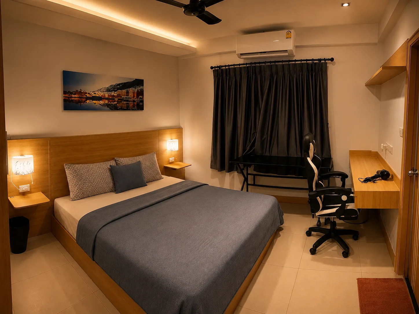 Bedroom workspace, wider view at After Party Villas, Suksabai Villa, South Pattaya