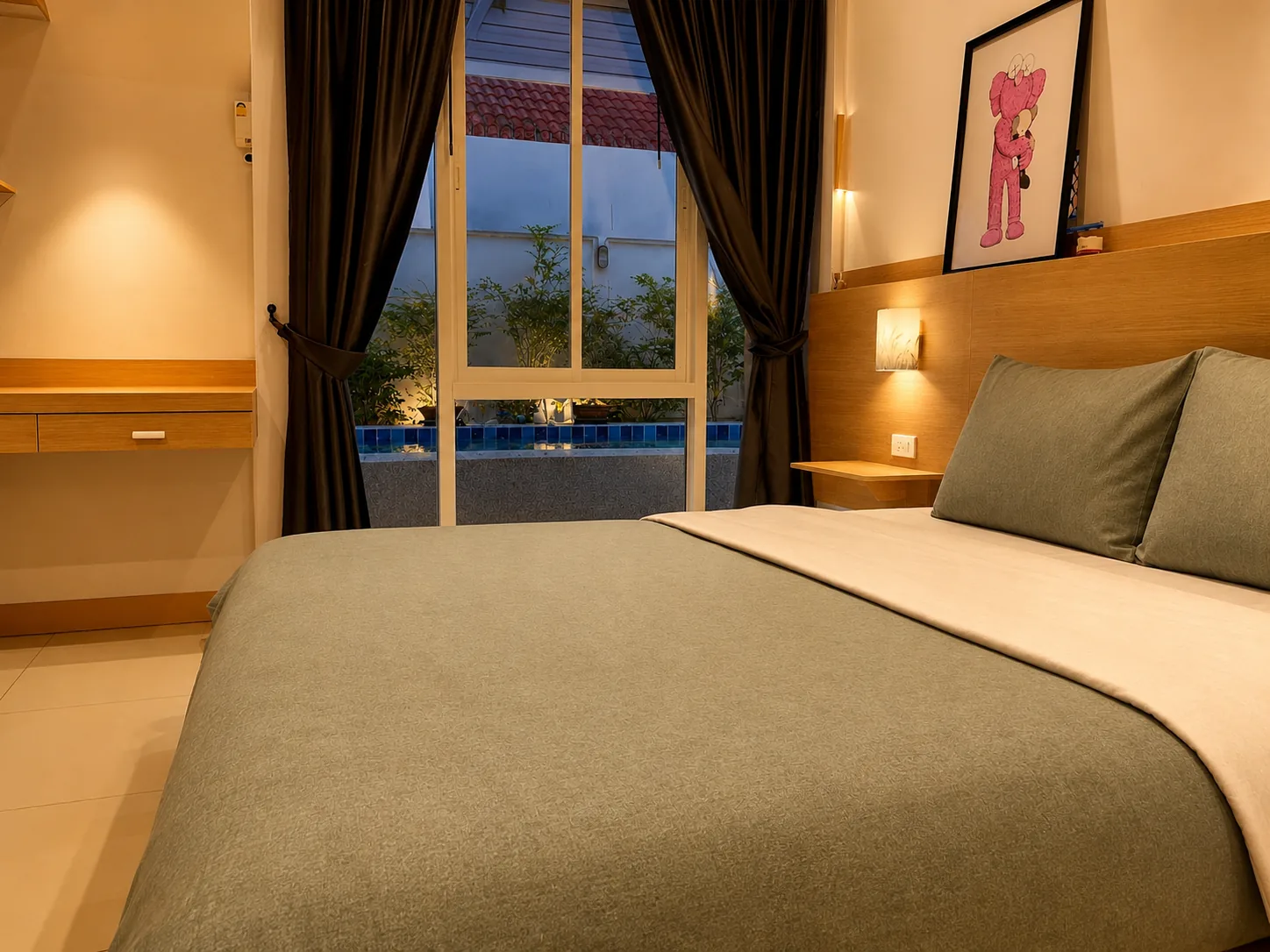 Bedroom with pool view at After Party Villas, Suksabai Villa, South Pattaya