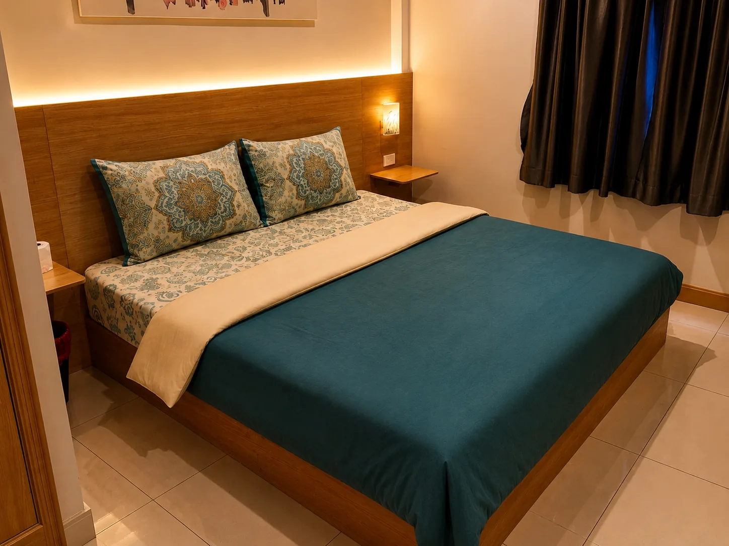 Teal bedroom, wider view at After Party Villas, Suksabai Villa, South Pattaya