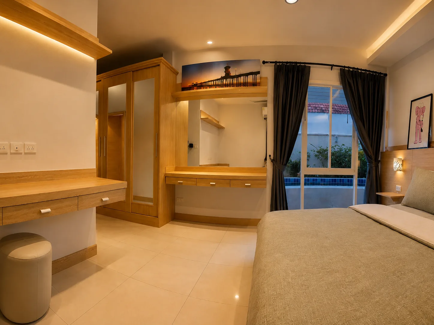 Bedroom with vanity and wardrobe at After Party Villas, Suksabai Villa, South Pattaya
